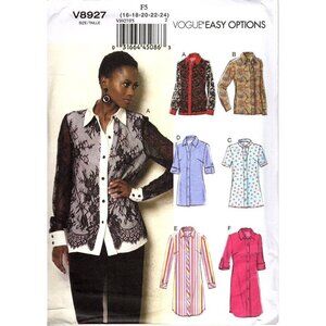 Vogue V8927 Misses 16 to 24 Easy Shirt, Top, Blouse, Tunic Uncut Sewing Pattern